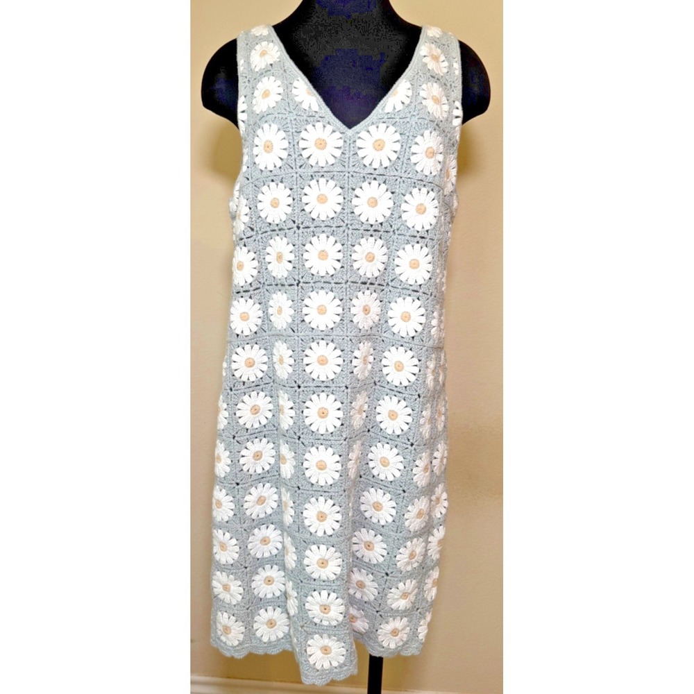 Rylee + Cru Crochet Tank Mini Dress Daisy Gray Size XL
